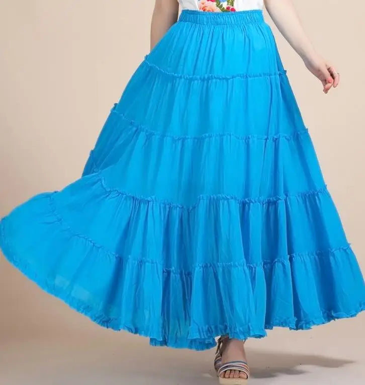 New Summer Women Skirt Linen Cotton Vintage Long Skirts Elastic Waist Boho Maxi Skirts
