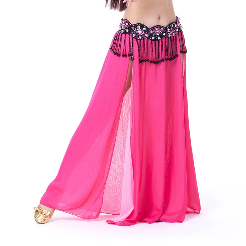 Belly Dance Costume Skirt Performance Belly Dance 2-Side Slits Skirt Sexy Women Oriental Belly Dance Skirt Professional