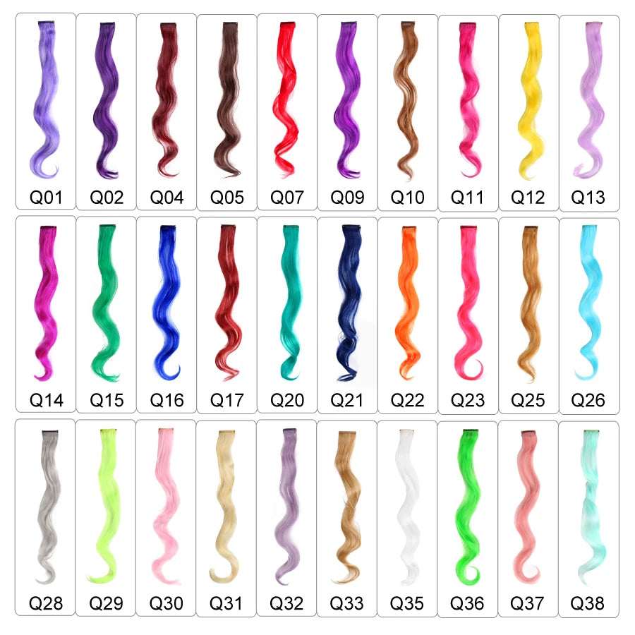Party Hair Extensions Body Wave Ombre Hairpiece Synthetic Fiber Straight Strands Hair on Hairpins Rainbow Blend in Your Hair