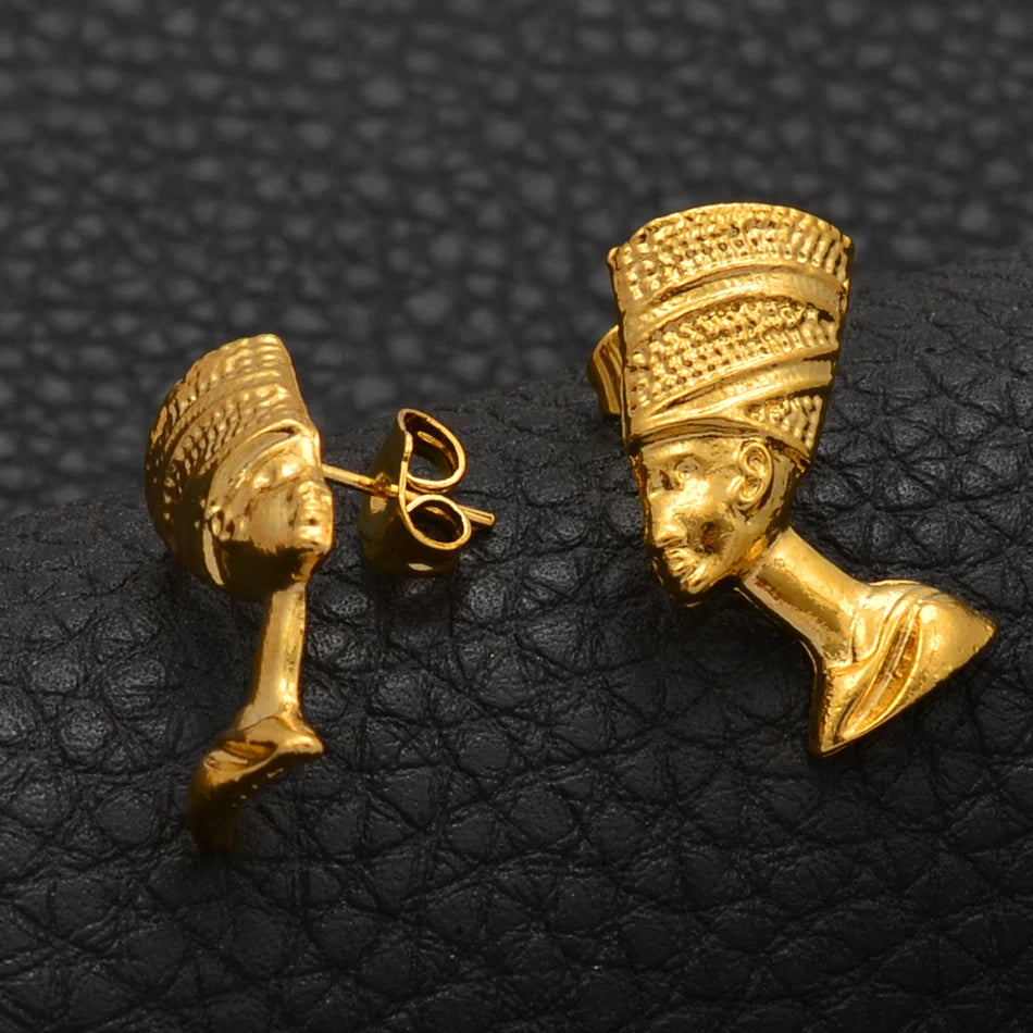 Anniyo Egyptian Queen Nefertiti Stud Earrings Jewelry for Women Girl,Wholesale African Jewellery  #204606