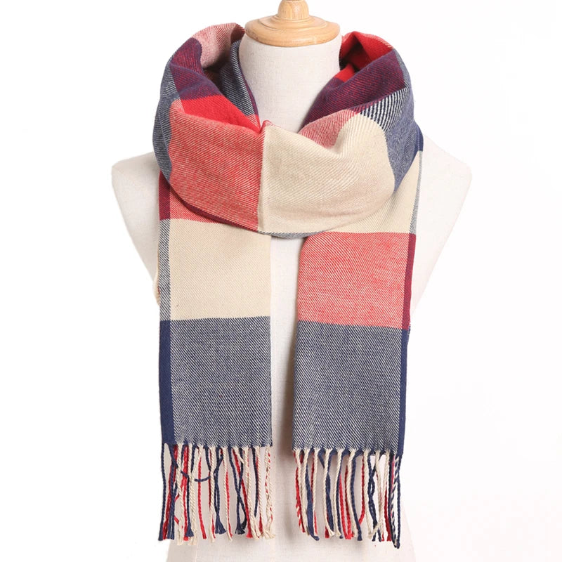 [VIANOSI] Plaid Winter Scarf Women Luxury Warm Foulard Solid Scarves Fashion Casual Scarfs Cashmere Bufandas Hombre