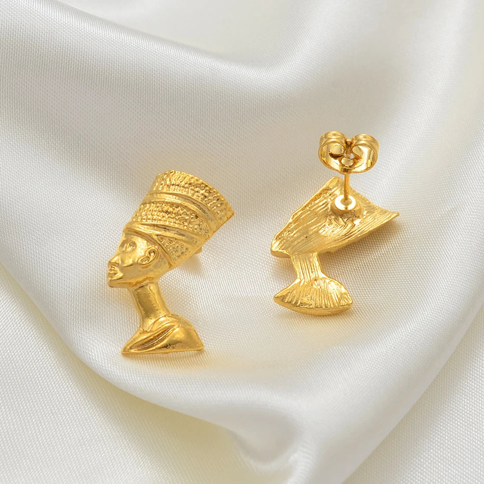 Anniyo Egyptian Queen Nefertiti Stud Earrings Jewelry for Women Girl,Wholesale African Jewellery  #204606
