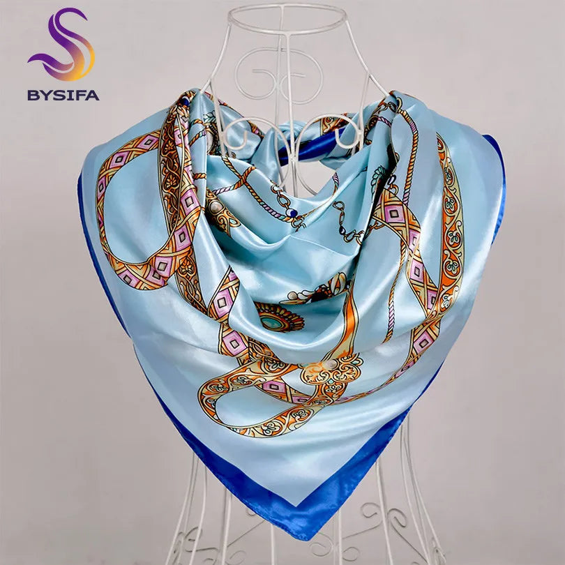 [BYSIFA] Hijab Scarf New Black Women Silk Square Scarf Shawl Luxury Brand Winter Scarves Kerchief Spring Female Fall Head Scarfs