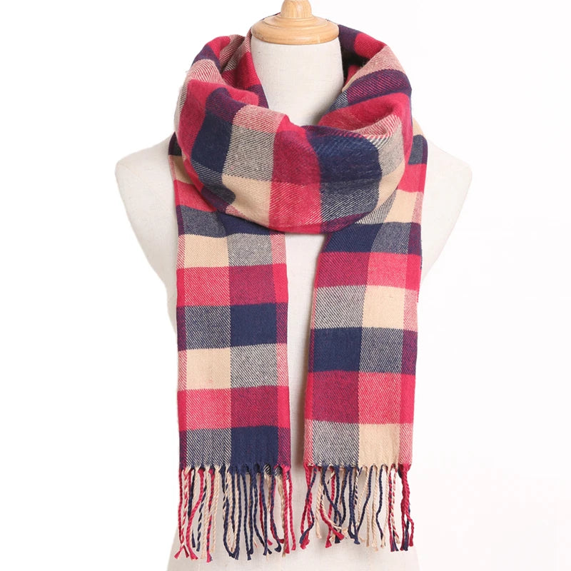 [VIANOSI] Plaid Winter Scarf Women Luxury Warm Foulard Solid Scarves Fashion Casual Scarfs Cashmere Bufandas Hombre