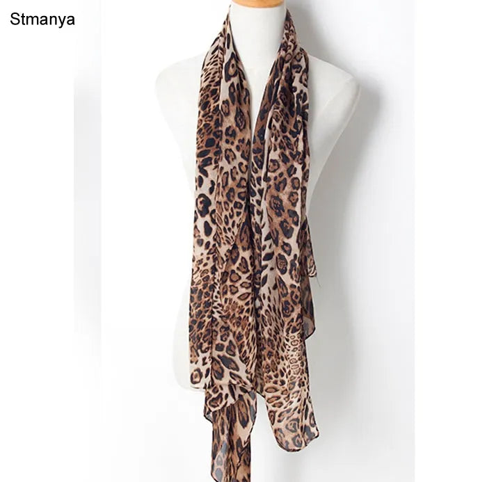 Women Chiffon Scarf 150*45cm Thin Style Scarfs Print Cat Star Leopard Shawls and Scarves Best Party Gift 22009