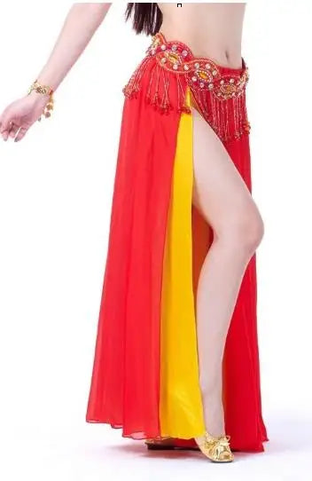 Belly Dance Costume Skirt Performance Belly Dance 2-Side Slits Skirt Sexy Women Oriental Belly Dance Skirt Professional