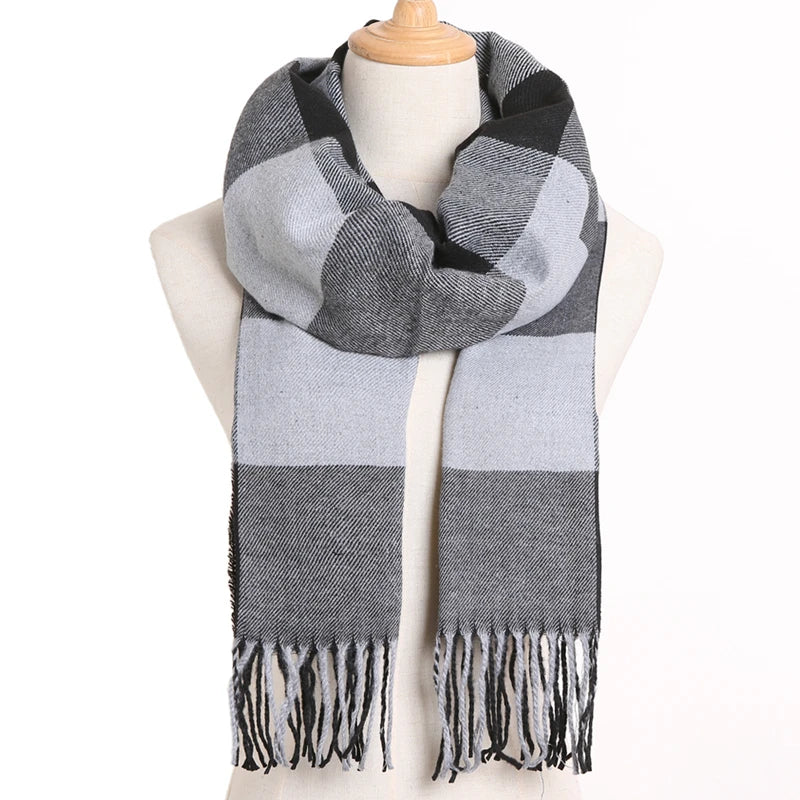 [VIANOSI] Plaid Winter Scarf Women Luxury Warm Foulard Solid Scarves Fashion Casual Scarfs Cashmere Bufandas Hombre