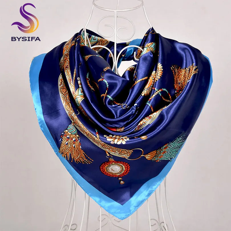 [BYSIFA] Hijab Scarf New Black Women Silk Square Scarf Shawl Luxury Brand Winter Scarves Kerchief Spring Female Fall Head Scarfs