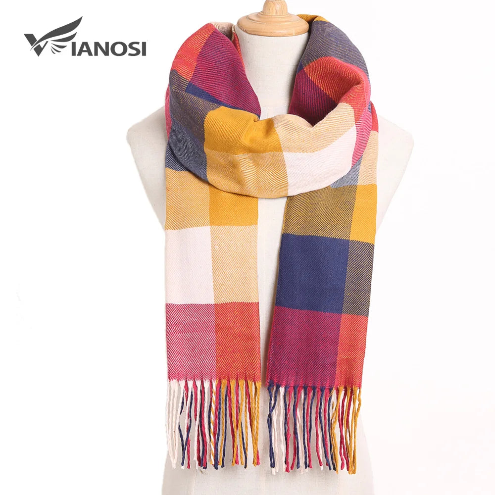 [VIANOSI] Plaid Winter Scarf Women Luxury Warm Foulard Solid Scarves Fashion Casual Scarfs Cashmere Bufandas Hombre