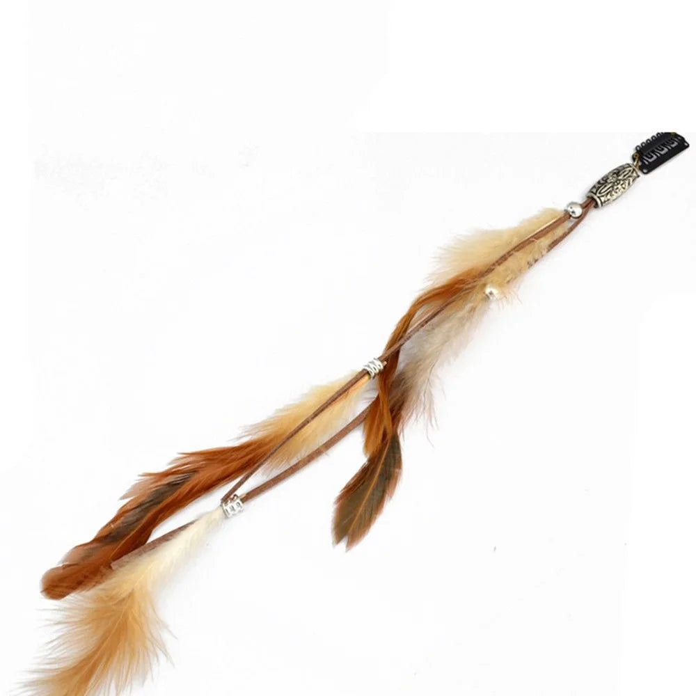 Bohemian Feather Headband Scrunchies Tribal  Hair Bands Women Girl Hippie Weaving Hair Accessories Hair Clip Hair Rope Headwear