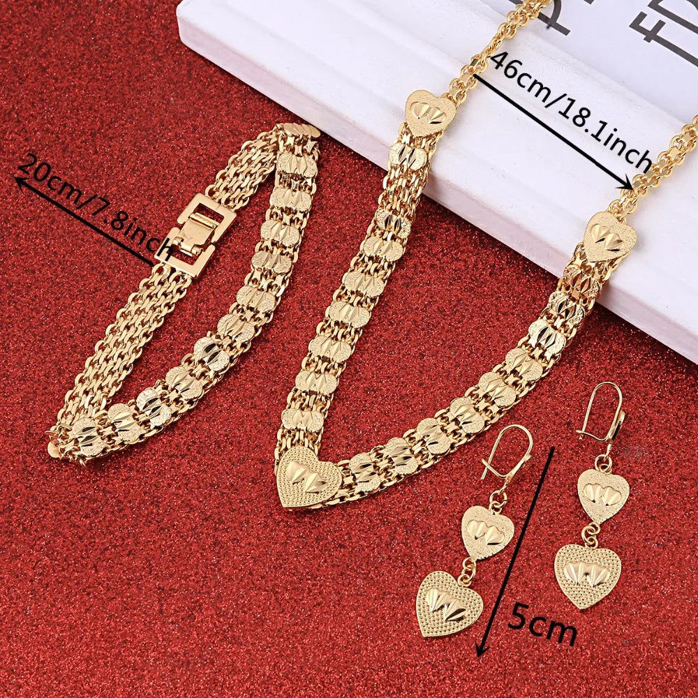 Newest Dubai Gold Jewellery Set Egyptian Indian Saudi African Girls Women Heart Jewelry Set