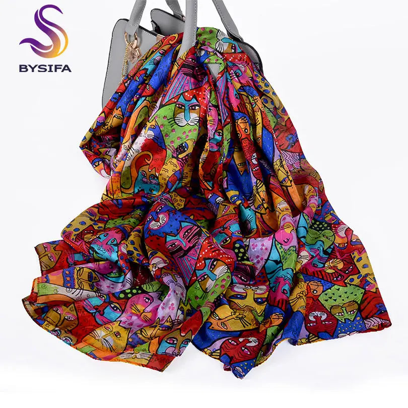 White100% Silk Scarf Women Scarves Bufandas Summer Beach Shawls Foulard Fall Winter Brand Flower Design Long Neck Scarves Hijabs
