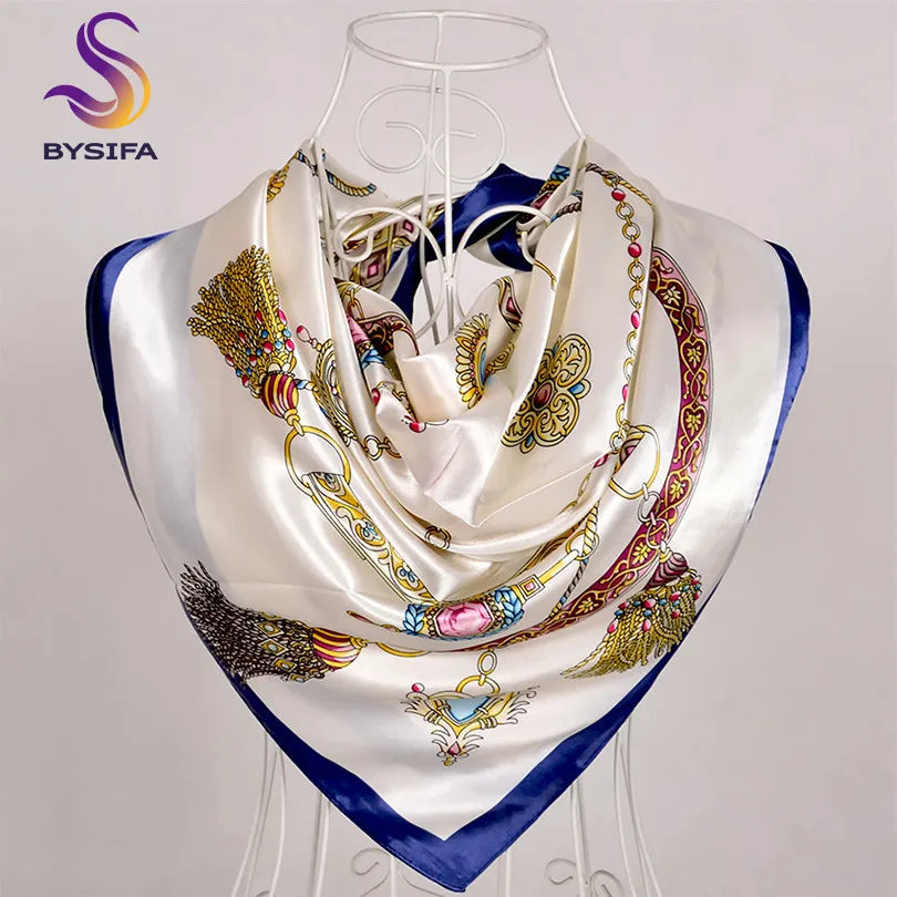 [BYSIFA] Hijab Scarf New Black Women Silk Square Scarf Shawl Luxury Brand Winter Scarves Kerchief Spring Female Fall Head Scarfs