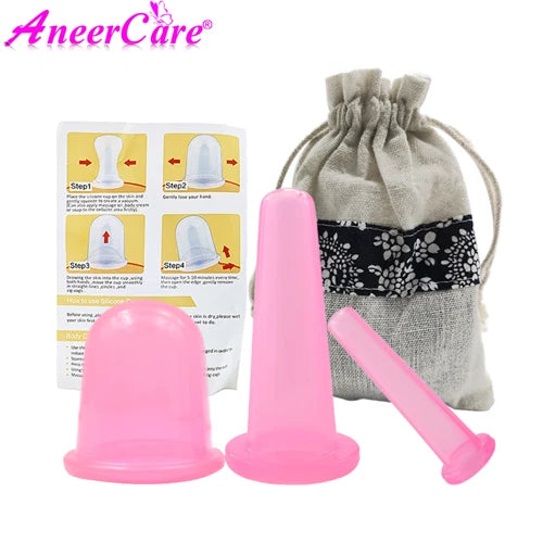 3pcs Silicone Body Facial Massage Set for Face Neck Back Eyes Massage Cans Anti-Cellulite Massager Suction Cup Treatment