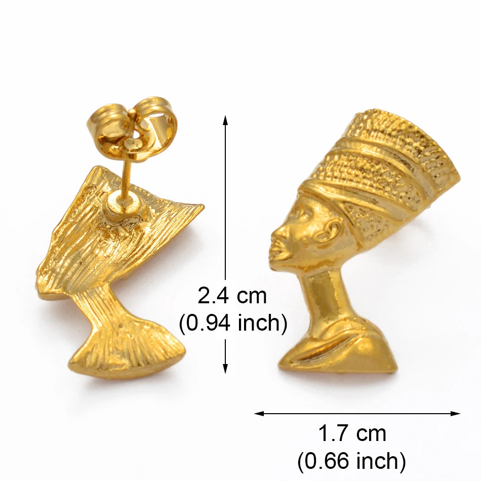 Anniyo Egyptian Queen Nefertiti Stud Earrings Jewelry for Women Girl,Wholesale African Jewellery  #204606