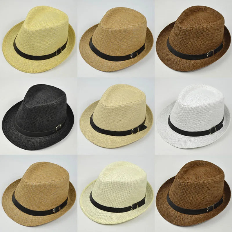 Retro Straw Fedoras Top Jazz Plaid Hat Spring Summer Bowler Hats Cap Classic Version Hats Casual Beach Hat for Men Women
