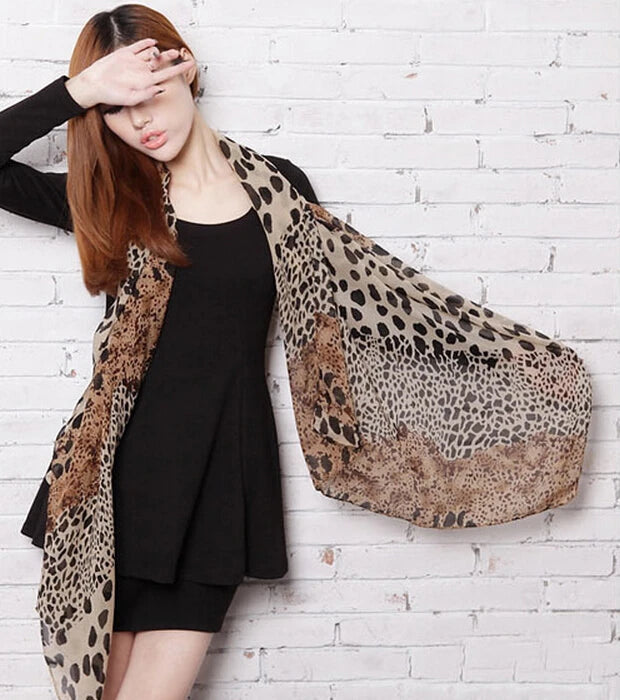 Women Chiffon Scarf 150*45cm Thin Style Scarfs Print Cat Star Leopard Shawls and Scarves Best Party Gift 22009