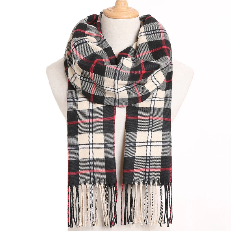 [VIANOSI] Plaid Winter Scarf Women Luxury Warm Foulard Solid Scarves Fashion Casual Scarfs Cashmere Bufandas Hombre