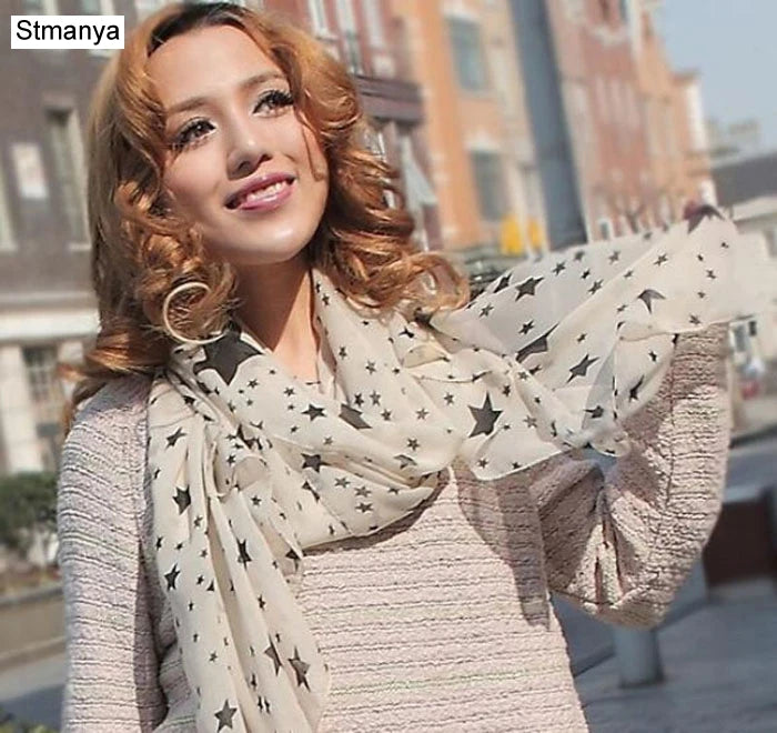 Women Chiffon Scarf 150*45cm Thin Style Scarfs Print Cat Star Leopard Shawls and Scarves Best Party Gift 22009