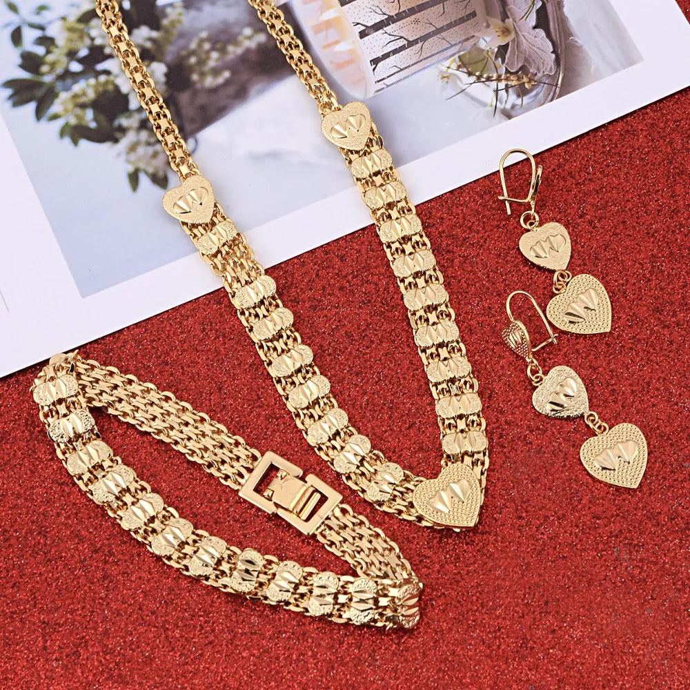Newest Dubai Gold Jewellery Set Egyptian Indian Saudi African Girls Women Heart Jewelry Set
