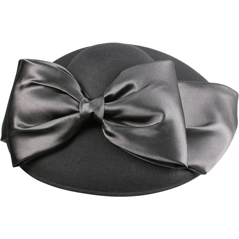 FS Women Black Hat Large Wide Brim Wool Felt Fedoras Hats Winter Church Hat for Wedding Bowler Cloche Hats Derby Sombrero Mujer