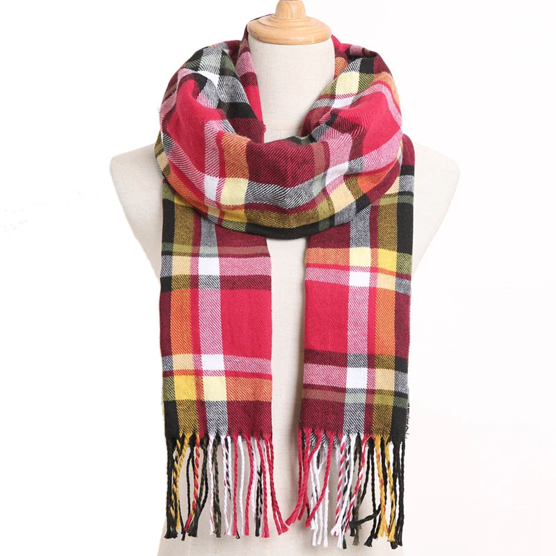 [VIANOSI] Plaid Winter Scarf Women Luxury Warm Foulard Solid Scarves Fashion Casual Scarfs Cashmere Bufandas Hombre