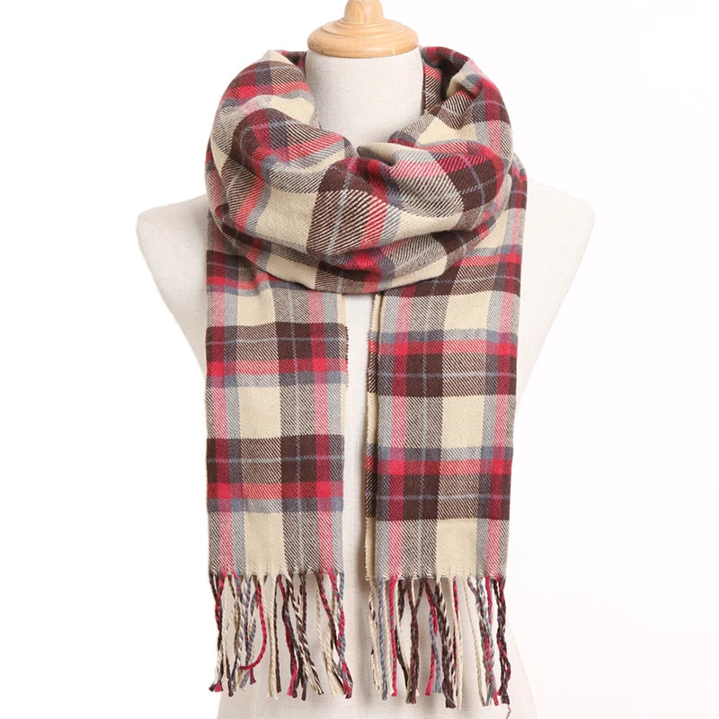 [VIANOSI] Plaid Winter Scarf Women Luxury Warm Foulard Solid Scarves Fashion Casual Scarfs Cashmere Bufandas Hombre