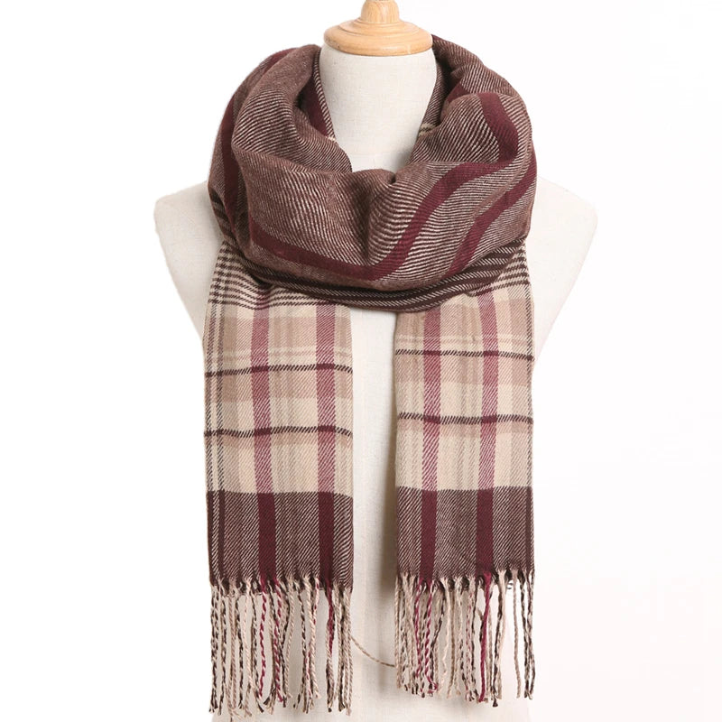 [VIANOSI] Plaid Winter Scarf Women Luxury Warm Foulard Solid Scarves Fashion Casual Scarfs Cashmere Bufandas Hombre