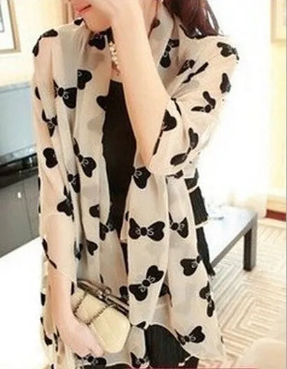 Women Chiffon Scarf 150*45cm Thin Style Scarfs Print Cat Star Leopard Shawls and Scarves Best Party Gift 22009