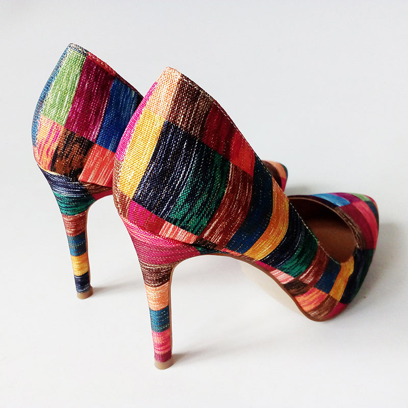 Stilettos Heel Gold Fabric Ladies High Heels Customize Color Stripes Fashion Shoes