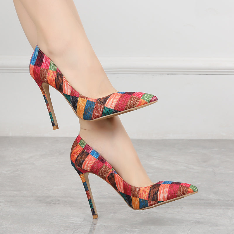 Stilettos Heel Gold Fabric Ladies High Heels Customize Color Stripes Fashion Shoes