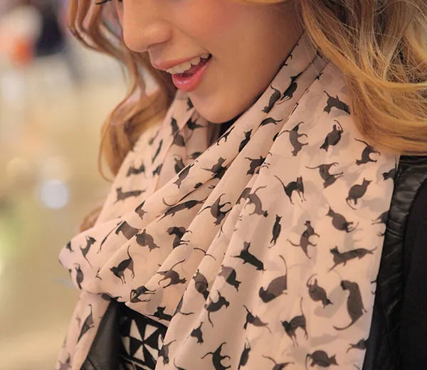 Women Chiffon Scarf 150*45cm Thin Style Scarfs Print Cat Star Leopard Shawls and Scarves Best Party Gift 22009