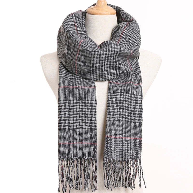 [VIANOSI] Plaid Winter Scarf Women Luxury Warm Foulard Solid Scarves Fashion Casual Scarfs Cashmere Bufandas Hombre