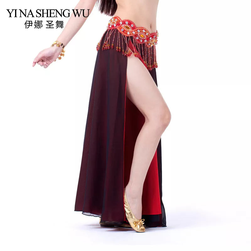 Belly Dance Costume Skirt Performance Belly Dance 2-Side Slits Skirt Sexy Women Oriental Belly Dance Skirt Professional