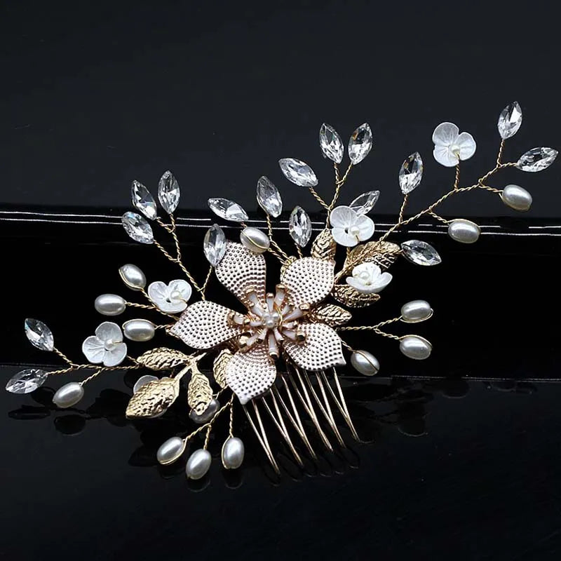 Bridal Hair Accessories Crystal Peals Hair Combs Wedding Hair Clips Accessories Jewelry Handmade Women Hair Ornaments Headpieces