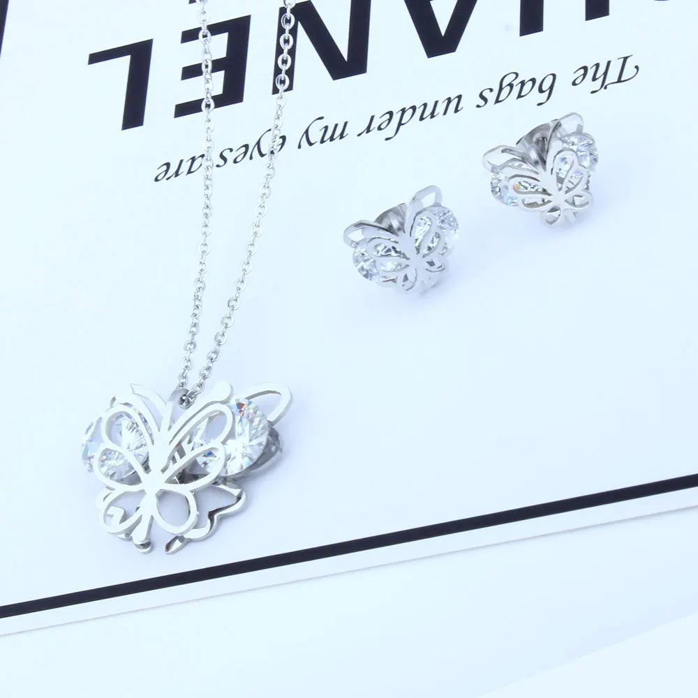 XUANHUA Butterfly Jewelry Sets Zirconia Stainless Steel Jewelry Woman Earring Necklace Sets Gifts for Women Fashion Jewellery