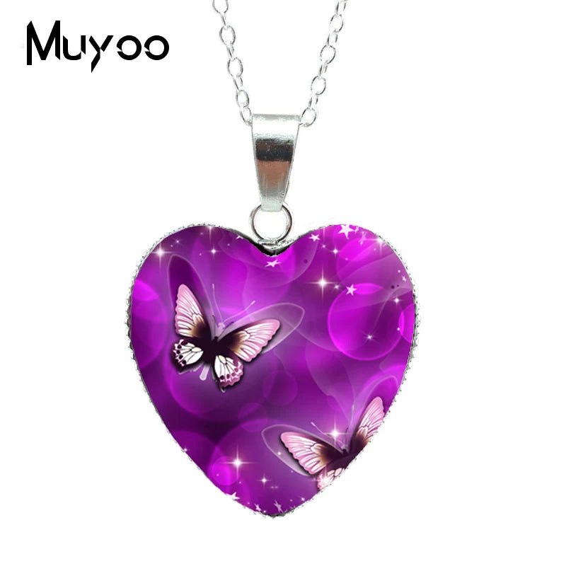 2022 Hot Purple Magic Butterfly Heart Jewelry Necklace Beautiful and Mysterious Butterfly Pendant Heart Necklace Jewerly HZ3