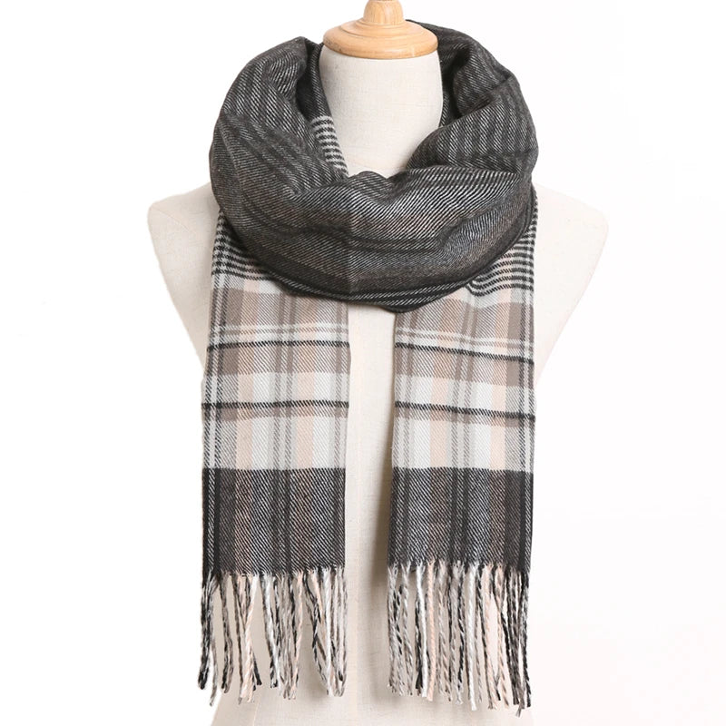 [VIANOSI] Plaid Winter Scarf Women Luxury Warm Foulard Solid Scarves Fashion Casual Scarfs Cashmere Bufandas Hombre