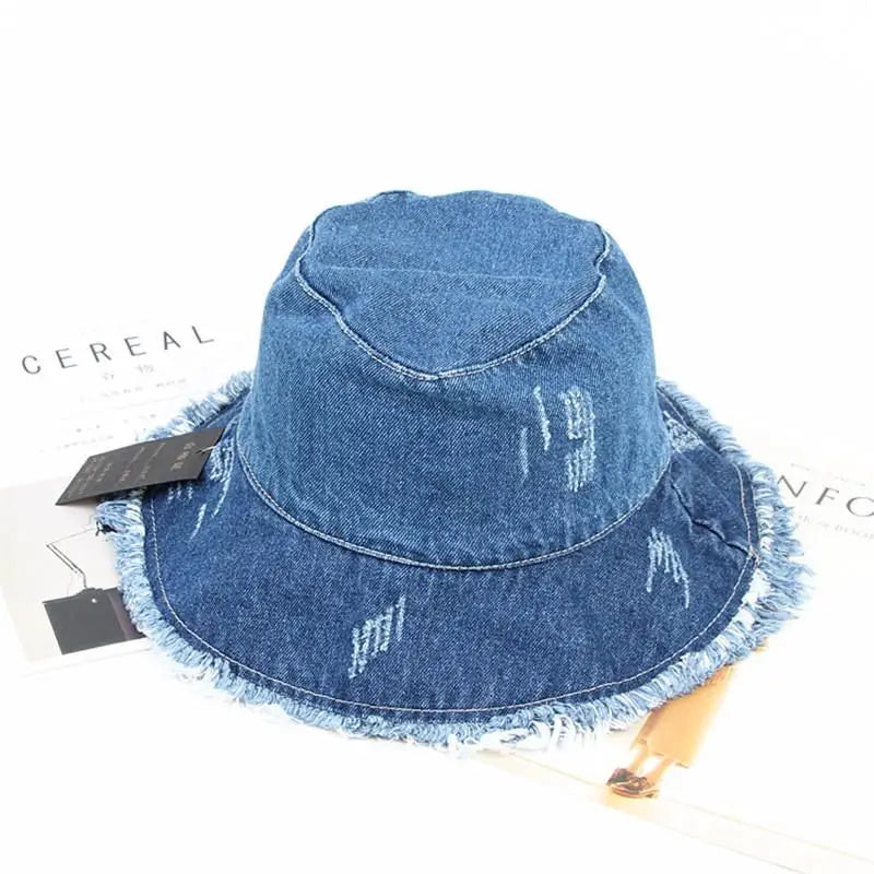 Solid Denim Retro Bucket Hat Fisherman Hat Outdoor Travel Hat Sun Cap Hats for Girl and Women 275