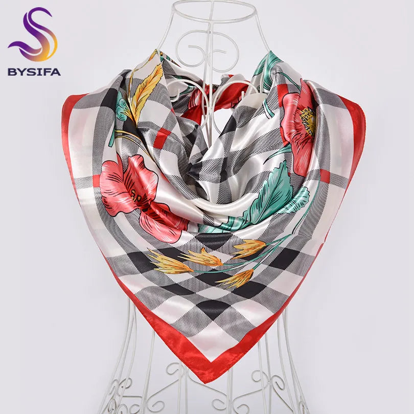 [BYSIFA] Hijab Scarf New Black Women Silk Square Scarf Shawl Luxury Brand Winter Scarves Kerchief Spring Female Fall Head Scarfs