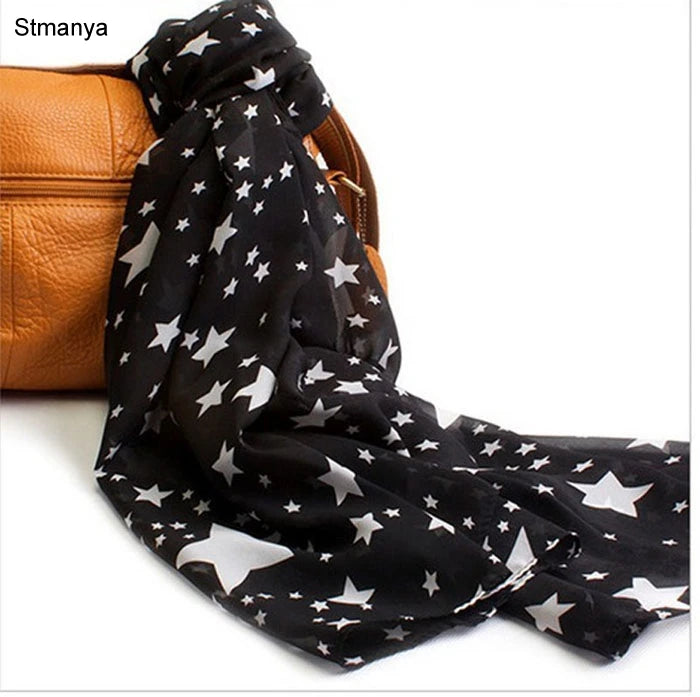 Women Chiffon Scarf 150*45cm Thin Style Scarfs Print Cat Star Leopard Shawls and Scarves Best Party Gift 22009