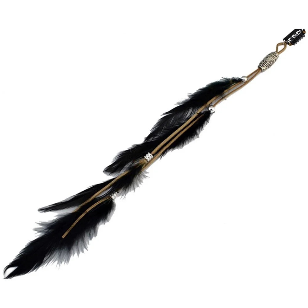 Bohemian Feather Headband Scrunchies Tribal  Hair Bands Women Girl Hippie Weaving Hair Accessories Hair Clip Hair Rope Headwear