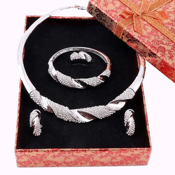 Wedding Bridal Jewellry Dubai Gold Color Crystal Women Party Necklace Bangle Earring Ring Fine African Beads Jewelry Set