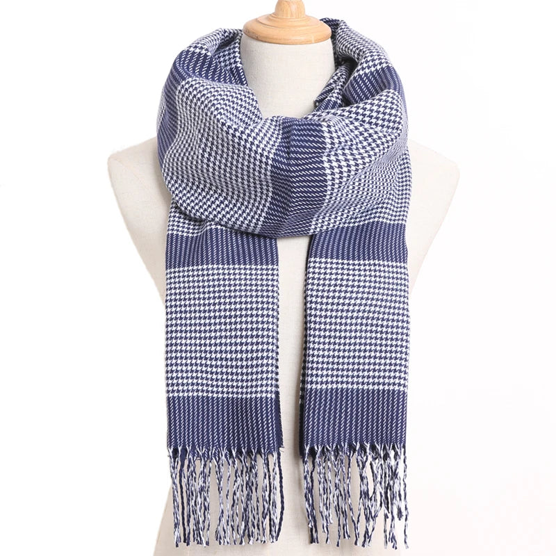 [VIANOSI] Plaid Winter Scarf Women Luxury Warm Foulard Solid Scarves Fashion Casual Scarfs Cashmere Bufandas Hombre