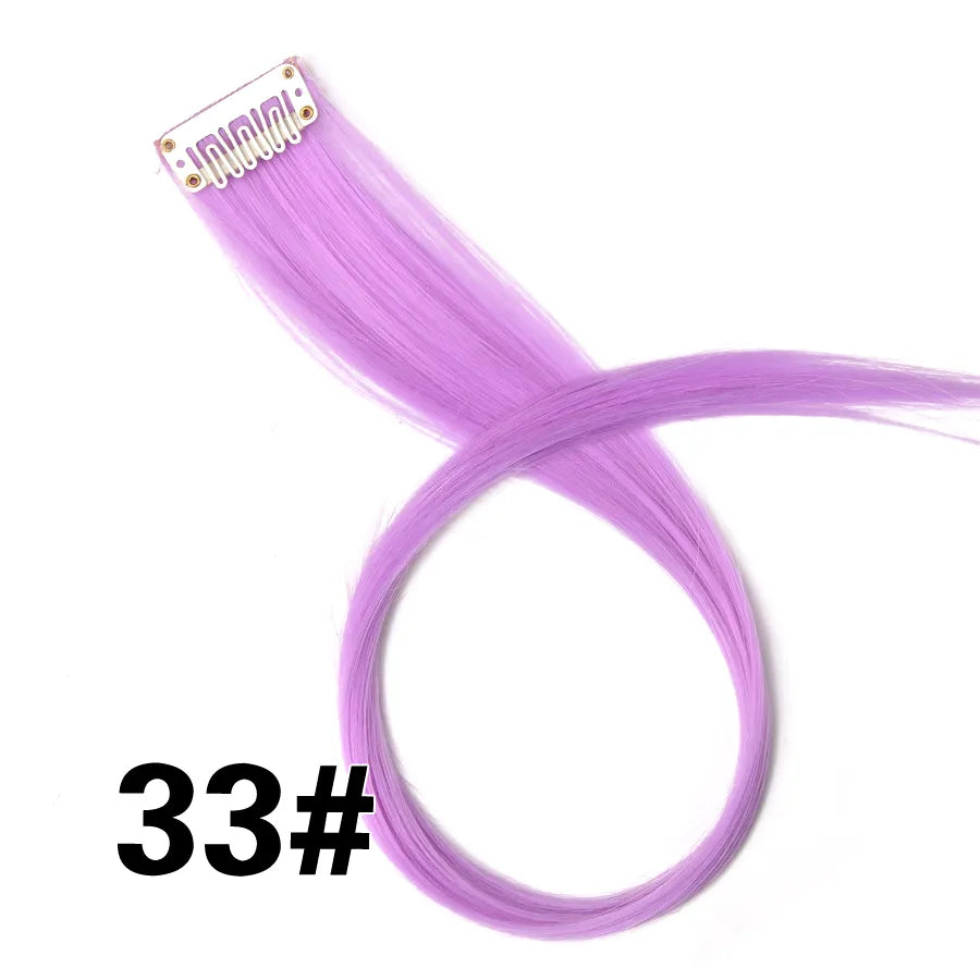 Leeons Clip in One Pieces Hair Extensions Straight Ombre Purple Blue Pink Extension Hair Women Synthetic False Fake Hair