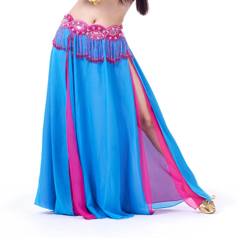 Belly Dance Costume Skirt Performance Belly Dance 2-Side Slits Skirt Sexy Women Oriental Belly Dance Skirt Professional