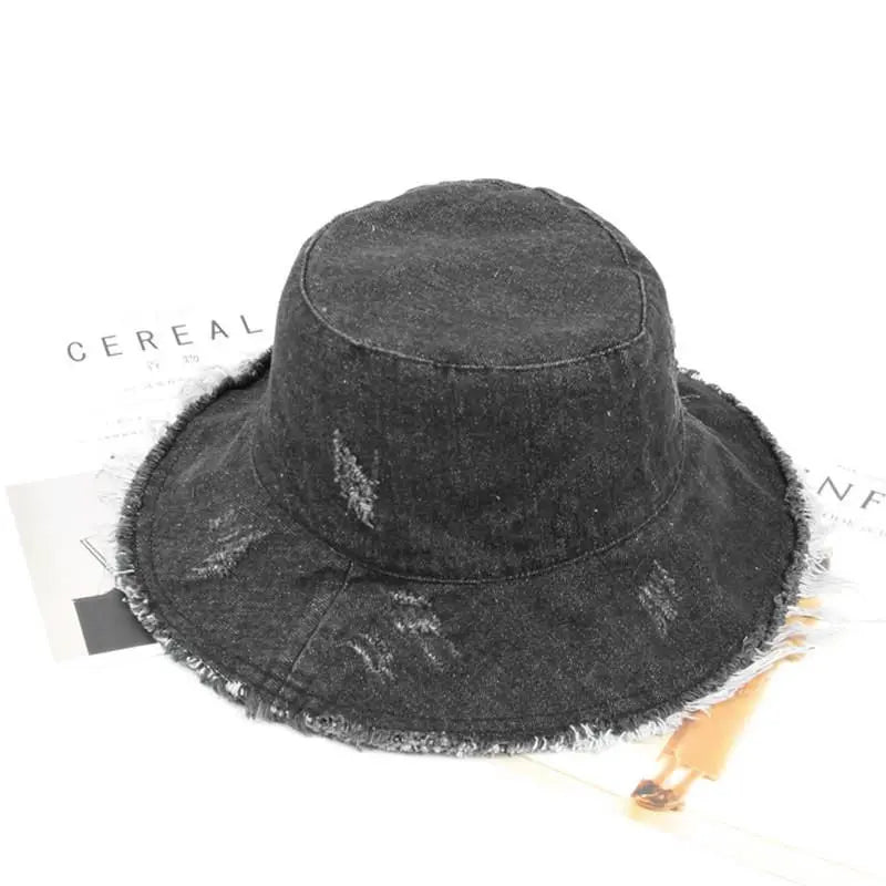Solid Denim Retro Bucket Hat Fisherman Hat Outdoor Travel Hat Sun Cap Hats for Girl and Women 275
