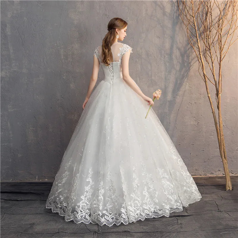 Ezkuntza 2024 Diamond Wedding Dress O-Neck Beading Ball Gown Simple Cheap Wedding Dresses Princess Vintage Wedding Customized - My Store