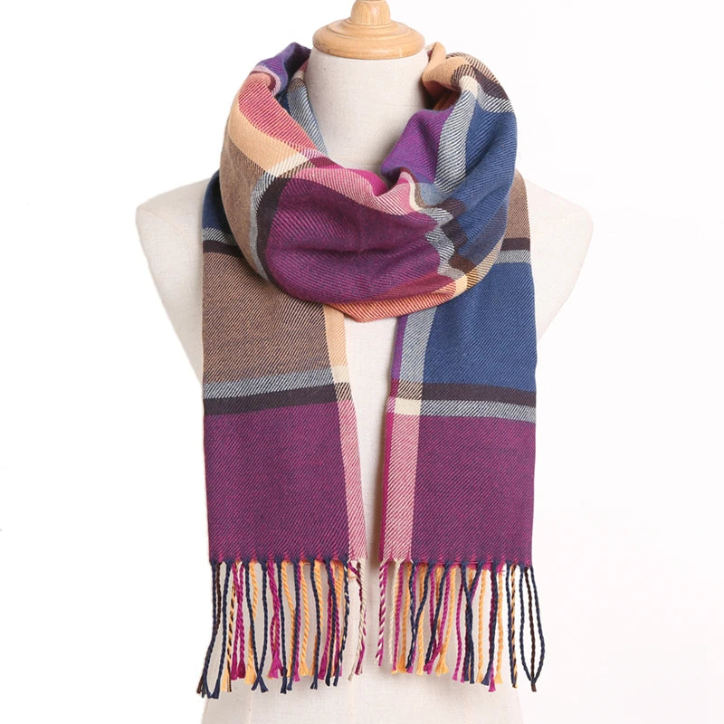 [VIANOSI] Plaid Winter Scarf Women Luxury Warm Foulard Solid Scarves Fashion Casual Scarfs Cashmere Bufandas Hombre