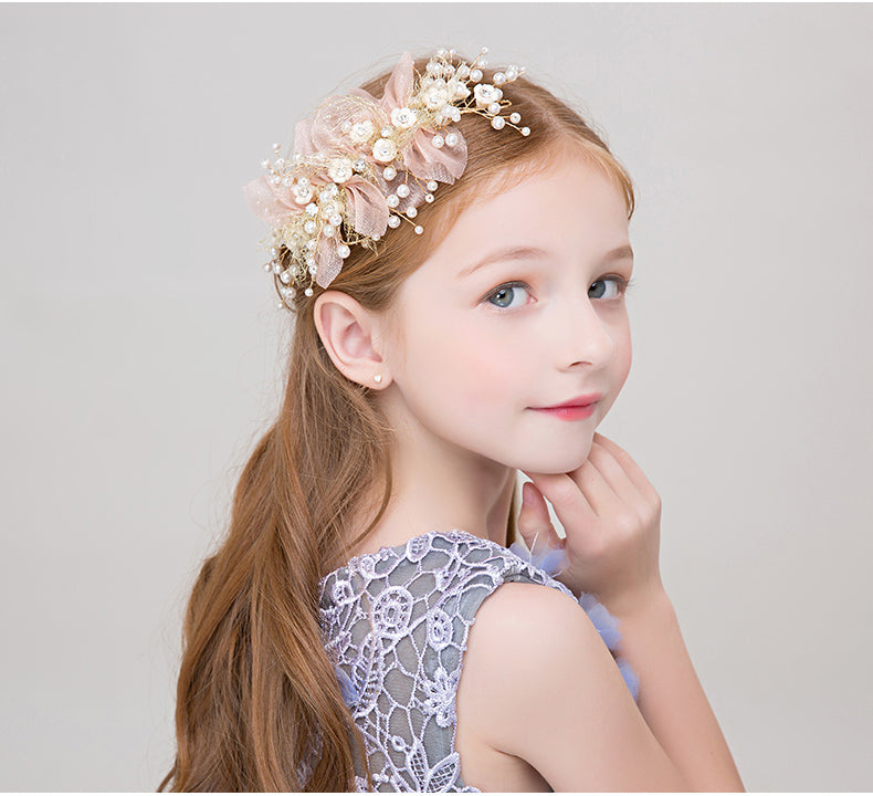 Cute Baby Hair Accessories Organza Flower Headband Girl Pearls Hairband Hair Accessories